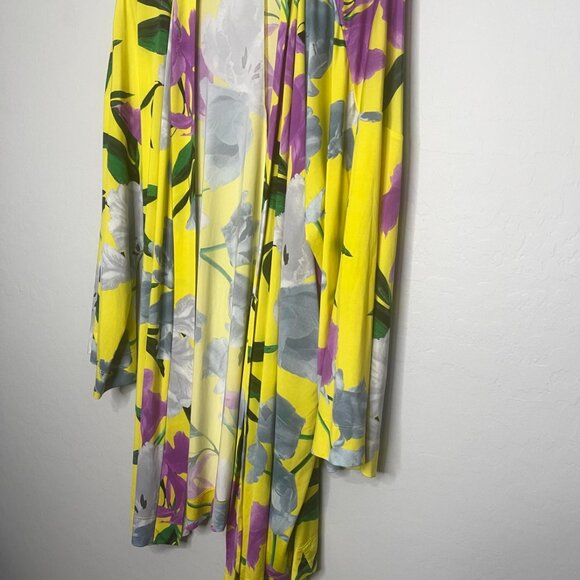 Lane Bryant Cacique Long Sleeve Yellow Floral Silky Style Robe with Tie 18/20 - Picture 5 of 8